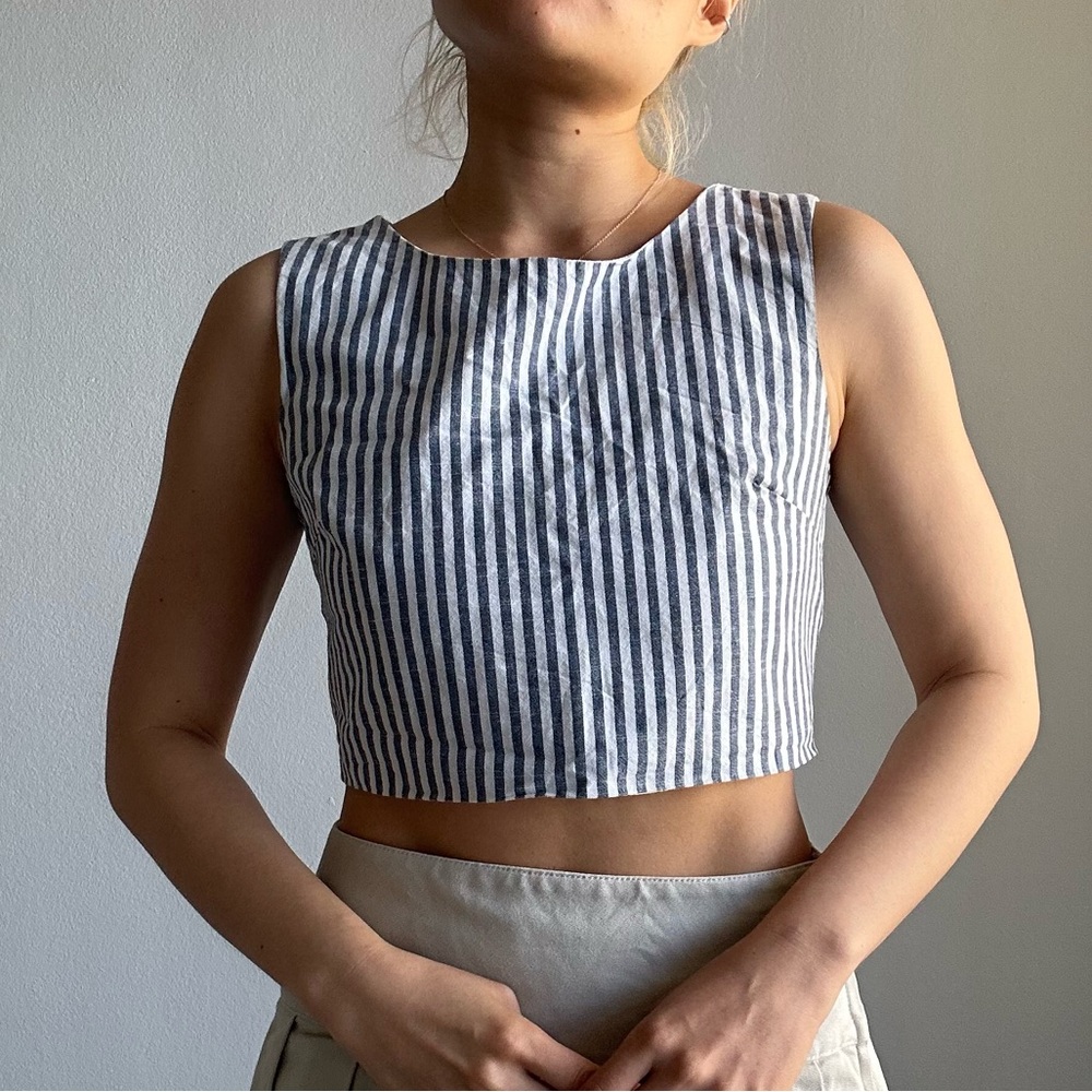 General Pants Co. Navy and White Striped Cropped Tank Top